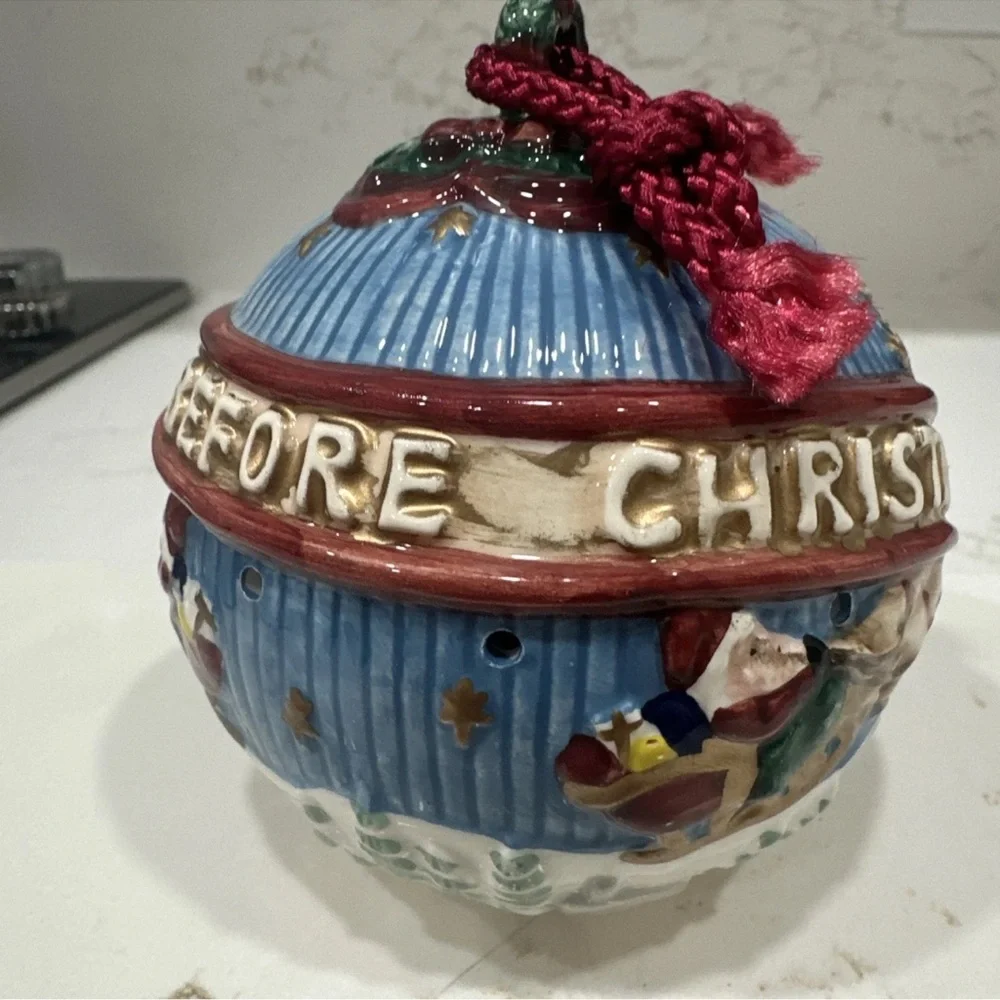 Vintage Fitz and Floyd Hand Painted Christmas Pomander diffuser Ball Ornament
